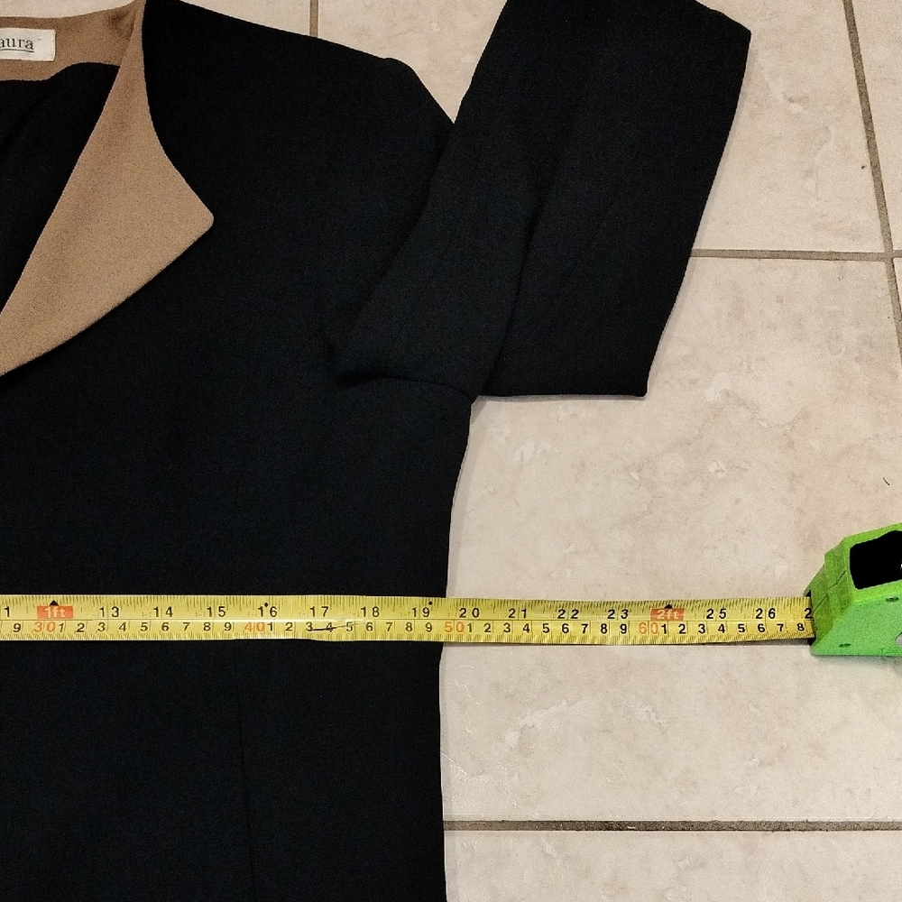 Vintage Plus Size Laura Blazer Contrast Collar Jacket Women 14 Black Tan Crepe - Picture 7 of 9